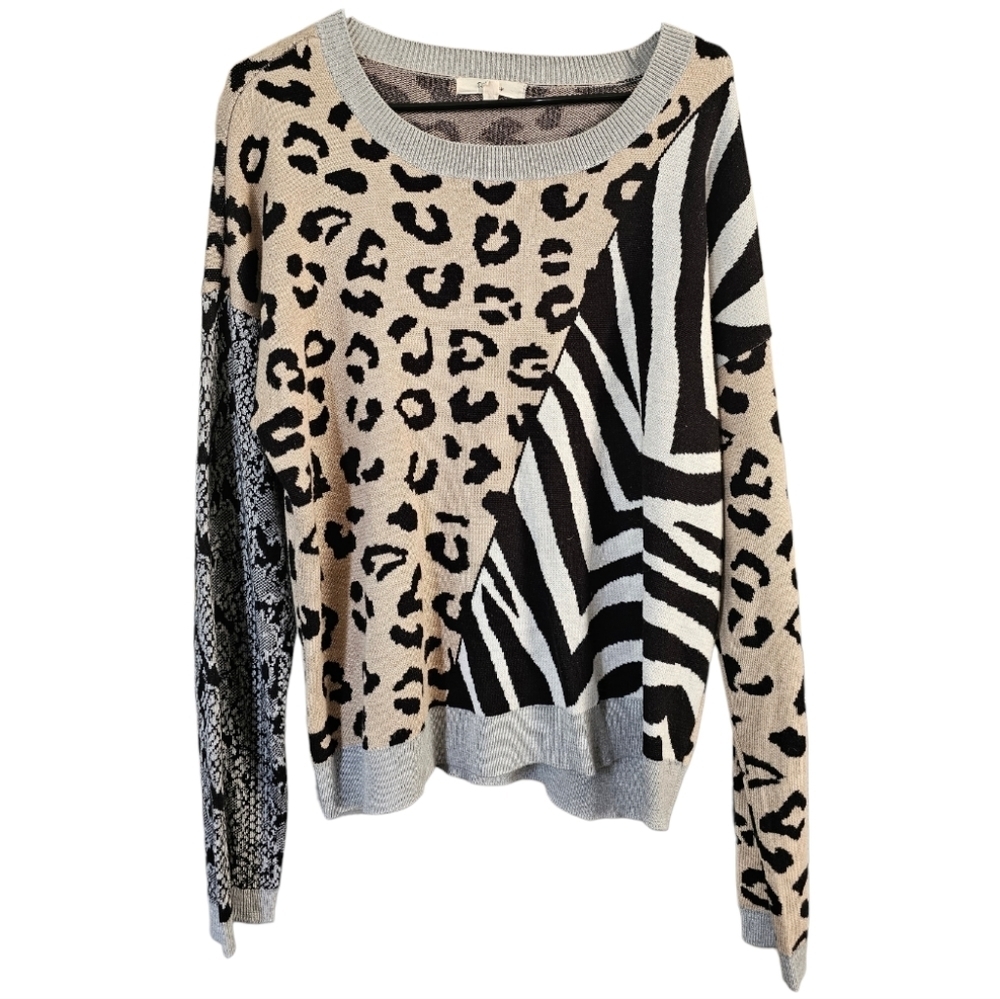Peyton Primrose Women Sweater Cheetah Zebra Python Size XL Crew Neck New Animal